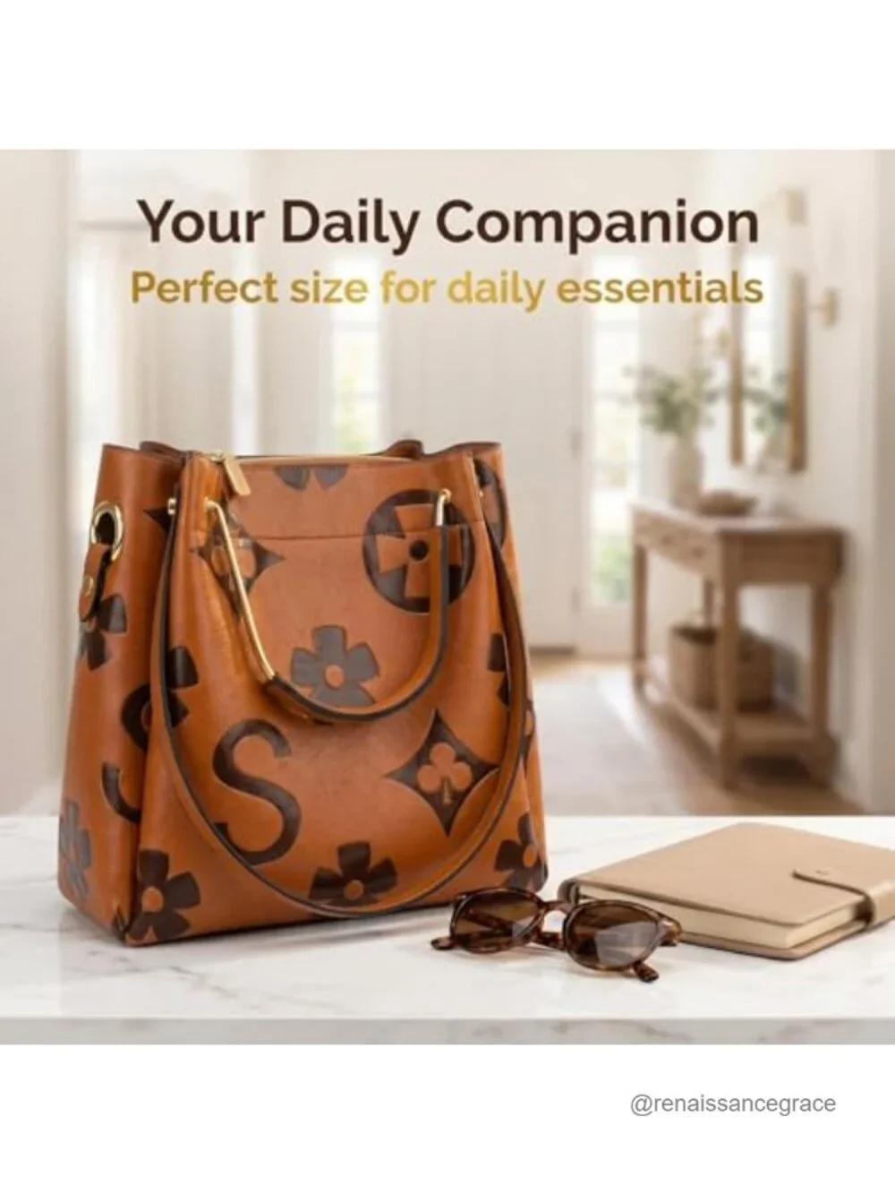 Women's Retro Monogram Crossbody Bag Faux Leather Drawstring Top-Handle Satchel